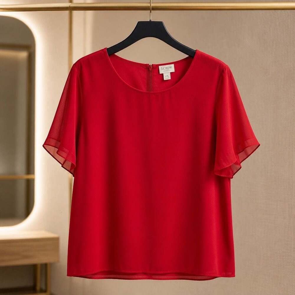 J.Crew Red Velvet Short Sleeve Blouse Size XXL #1353